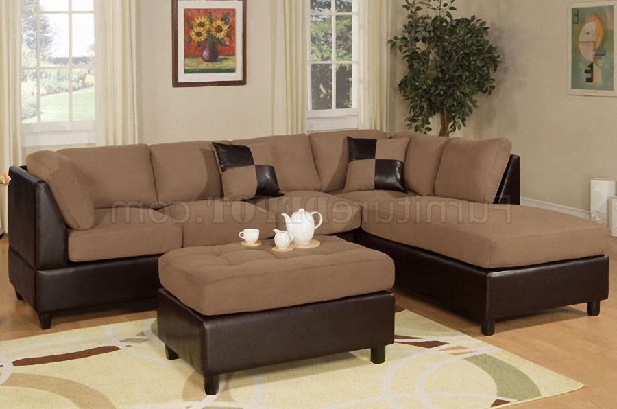 Newest Cheap Sectionals With Ottoman In F7616 Poundex Saddle Microfiber Modern Sectional Sofa W/ottoman (Photo 3 of 10)