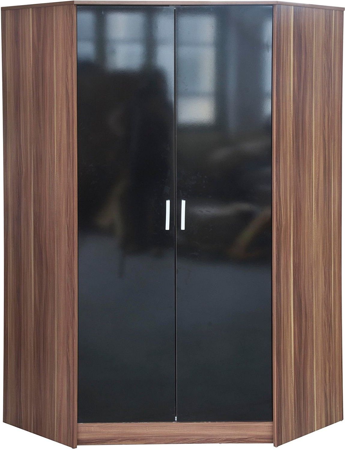 Newest Direct Furniture "khabat" 2 Door Corner Wardrobe, Mdf/chipboard In Black Corner Wardrobes (View 7 of 15)