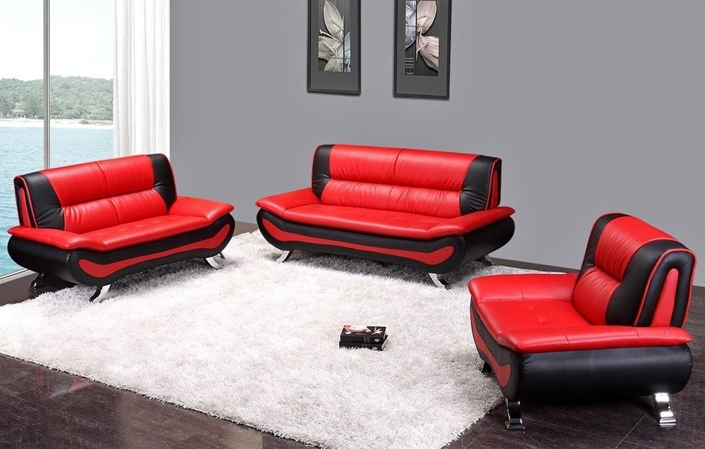Newest Red And Black Leather Sofa Set With Red And Black Sofas (View 1 of 10)