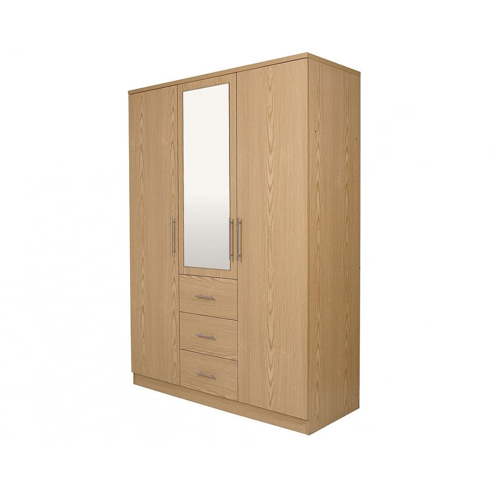 Oak 3 Door Wardrobes With Regard To Newest Natural Oak 3 Door Wardrobe – Bedroom Furniture From Uc Beds Uk (Photo 15 of 15)