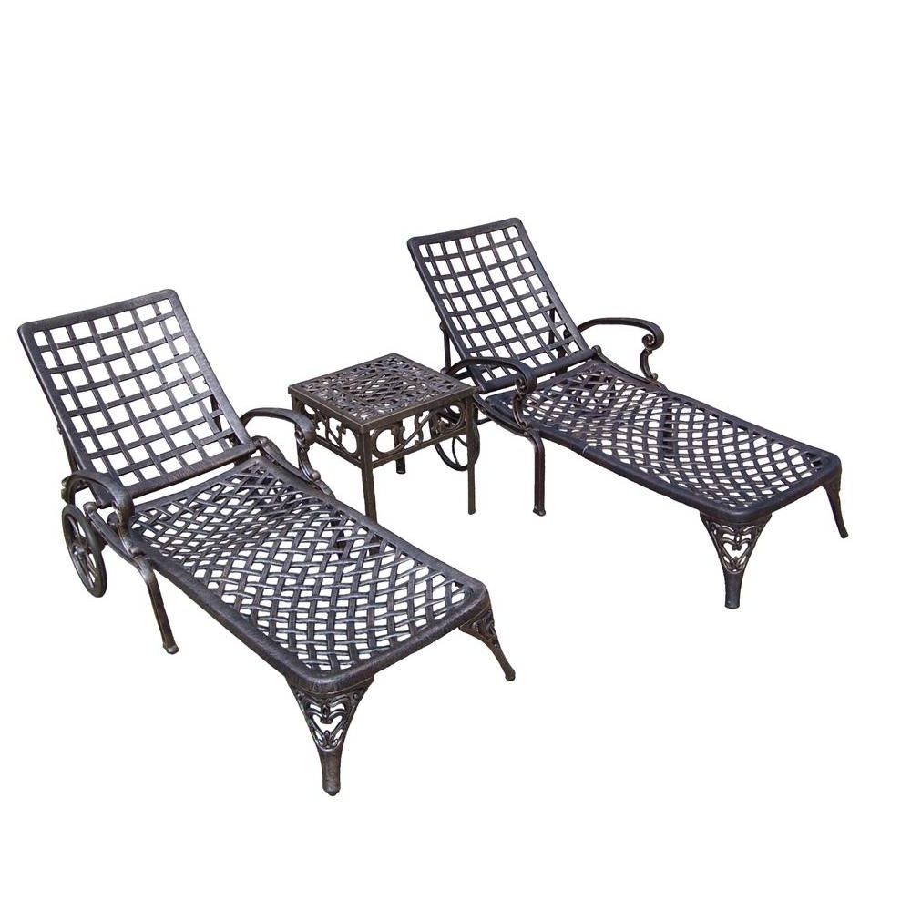 Oakland Living Elite Cast Aluminum 3 Piece Patio Chaise Lounge Set Throughout Preferred Chaise Lounge Sets (View 4 of 15)