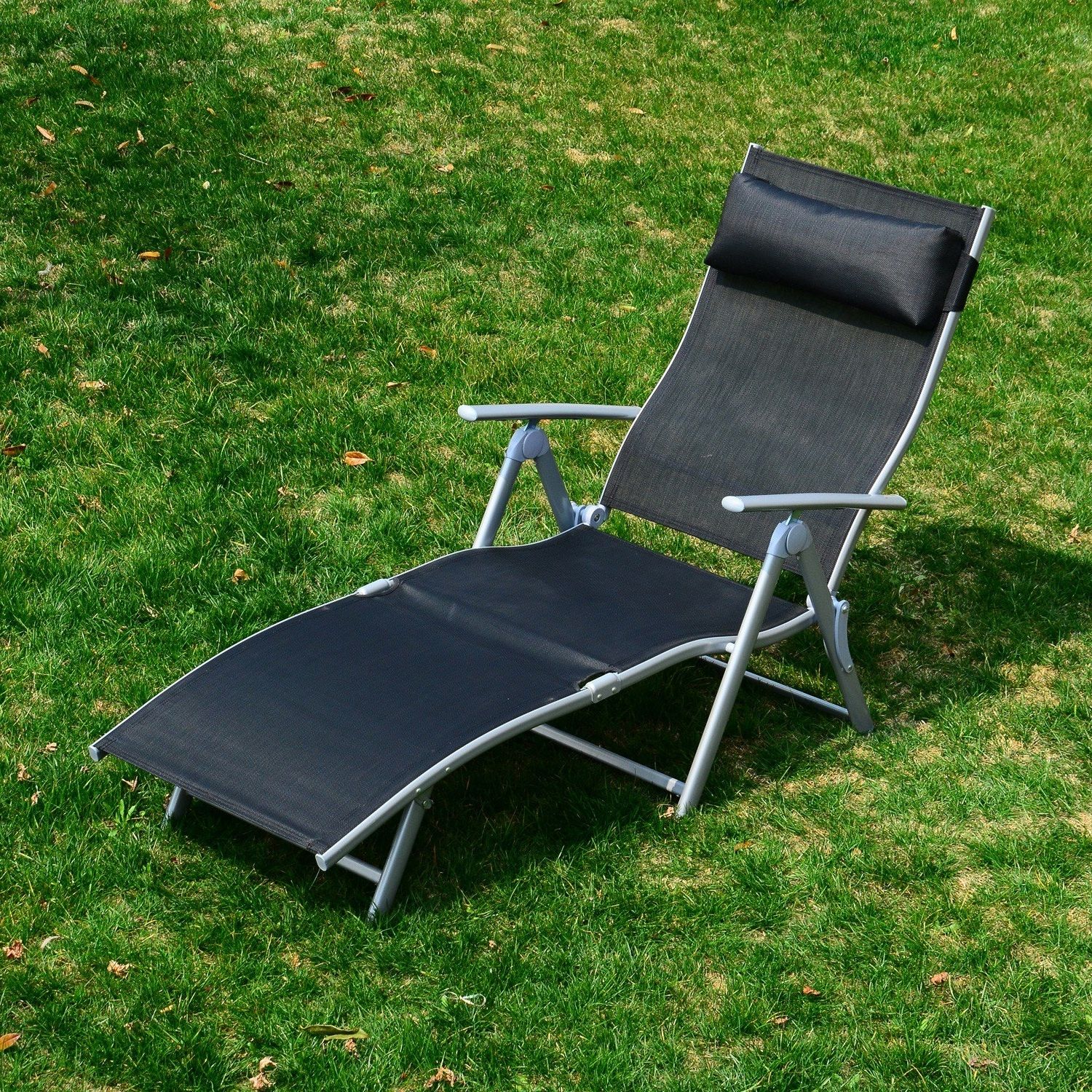 Outsunny Heavy Duty Adjustable Folding Reclining Chair Seat For Preferred Heavy Duty Outdoor Chaise Lounge Chairs (View 6 of 15)
