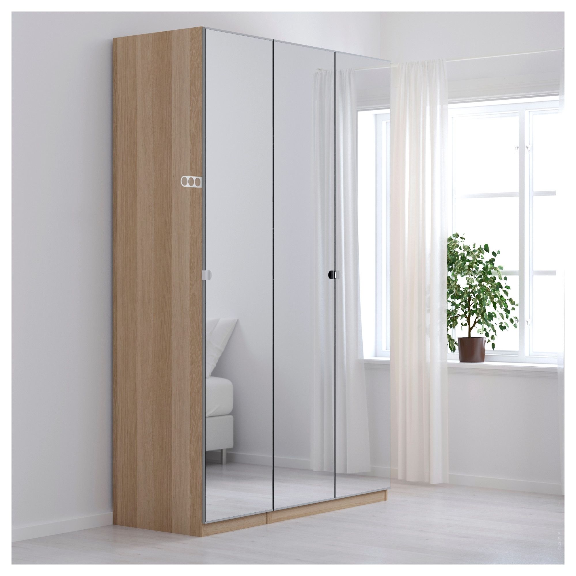 Pax Wardrobe White Stained Oak Effect/vikedal Mirror Glass With Regard To Trendy Oak Mirrored Wardrobes (View 3 of 15)