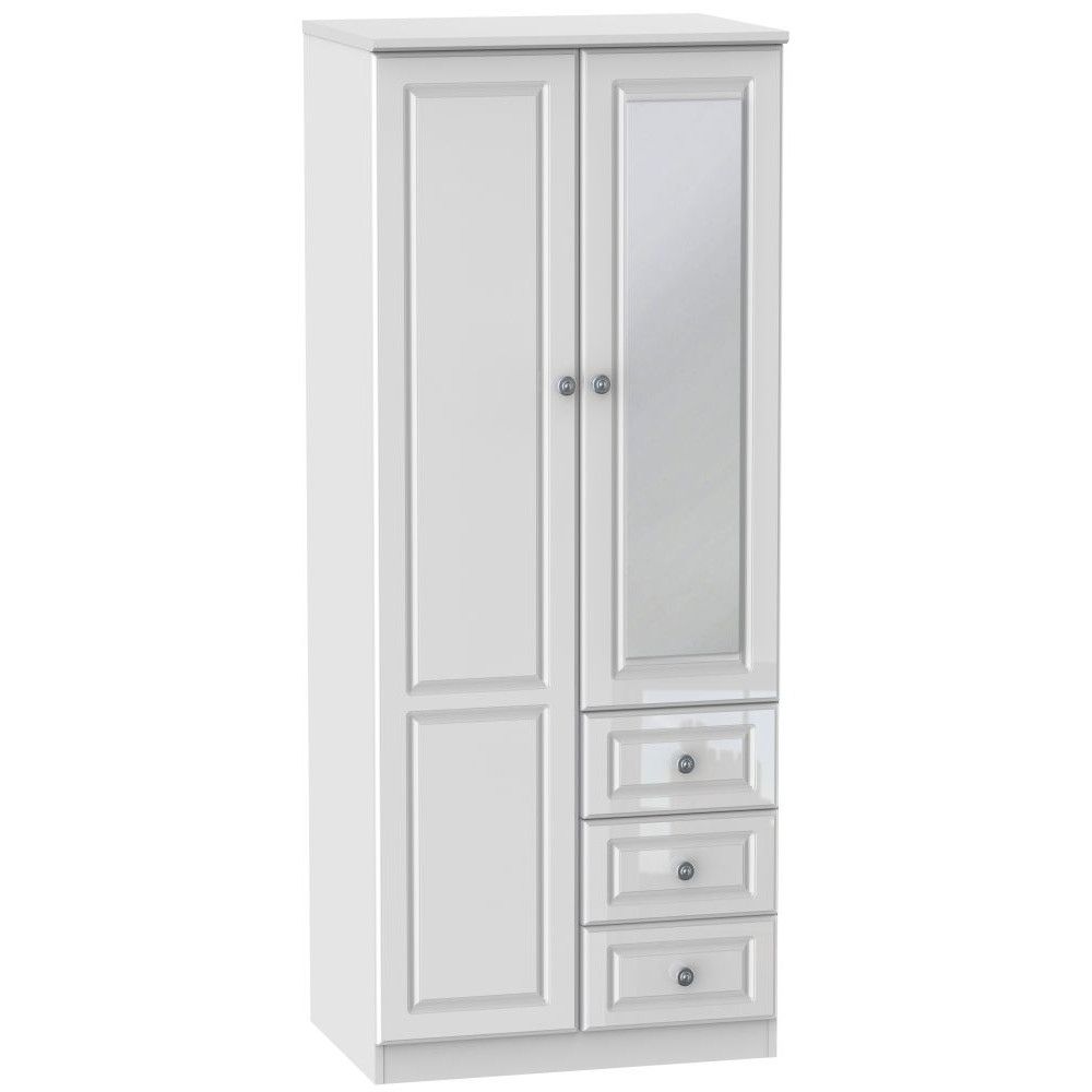 Pembroke Gloss Glossy White Wardrobe 2 Door Combination Throughout Most Current Chest Of Drawers Wardrobes Combination (View 11 of 15)