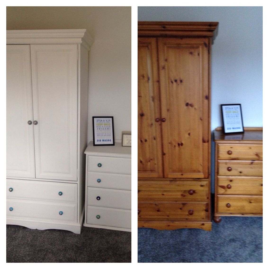 Pine Wardrobe And Drawers Upcycled Using 2 Coats Of Wood Primer, 2 Pertaining To 2018 White Pine Wardrobes (View 9 of 15)