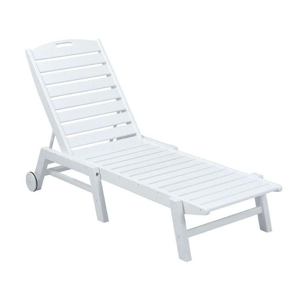 Polywood Nautical White Wheeled Armless Plastic Outdoor Patio With Well Known White Outdoor Chaise Lounge Chairs (View 4 of 15)