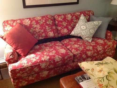 Popular Chintz Fabric Sofas Within What Fabric Patterns Go With A Floral Chintz With Deep Red Background? (Photo 1 of 10)