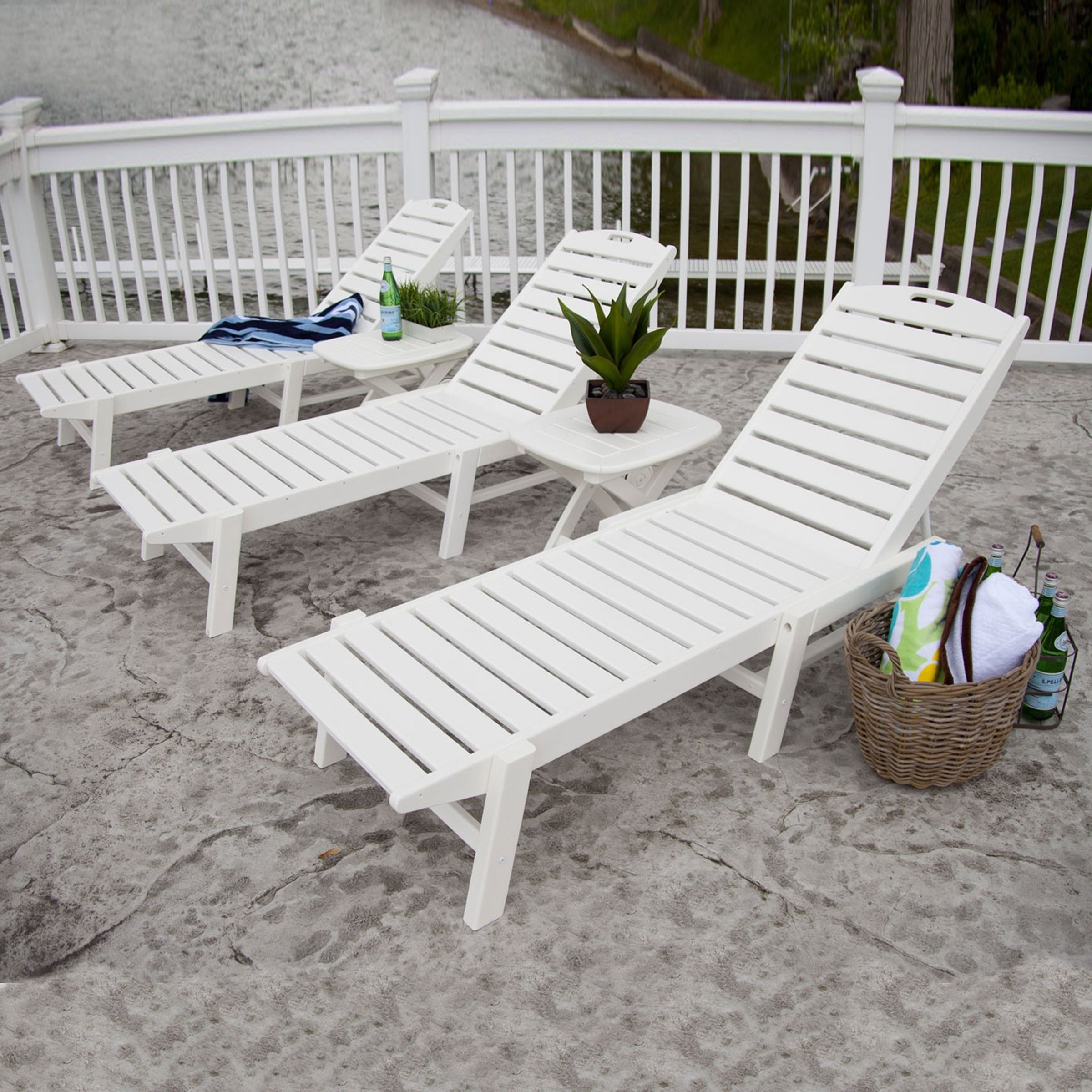 Popular Hotel Chaise Lounge Chairs Regarding Polywood Nautical Wheeled Chaise Lounge Set (View 11 of 15)