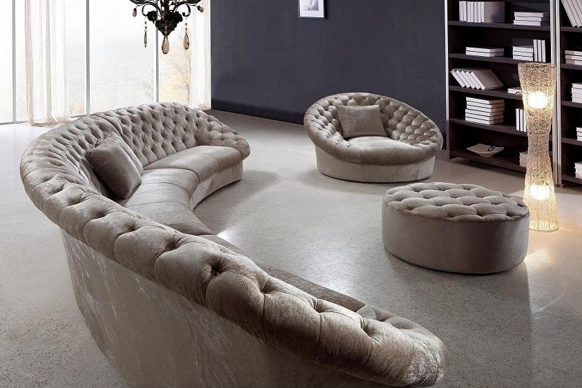 Popular Leon Fabric Sectional Sofa, Chair And Round Ottoman (Photo 3 of 10)