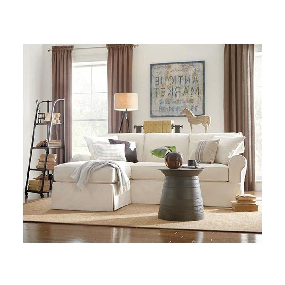 Popular Slipcovered Sofas With Chaise For Home Decorators Collection Mayfair 2 Piece Linen Pearl Sectional (View 8 of 15)