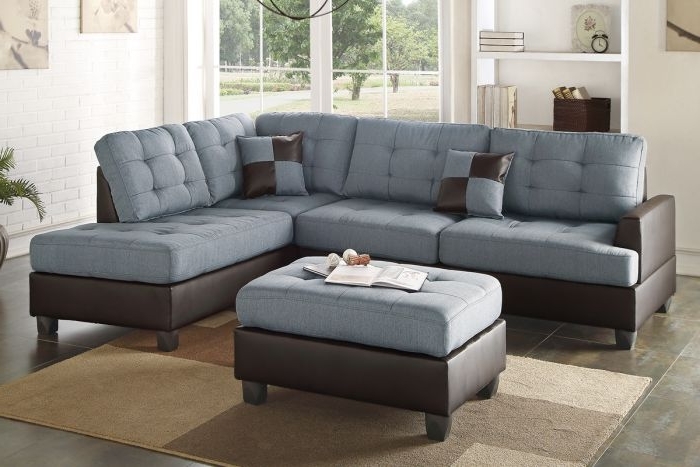 Poundex F6858 Grey Polyfiber Two Tone Sectional Ottoman Sofa Set Inside Well Known Two Tone Sofas (View 9 of 10)