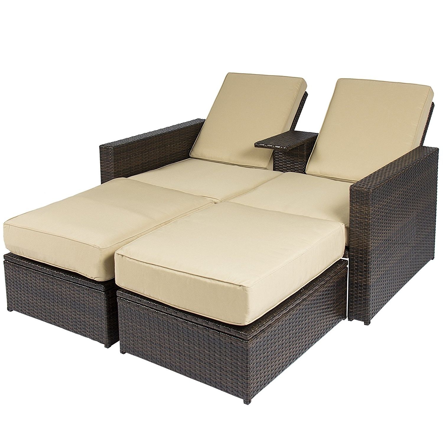 Preferred Amazon : Best Choice Products Outdoor 3pc Rattan Wicker Patio Throughout Dual Chaise Lounge Chairs (View 14 of 15)