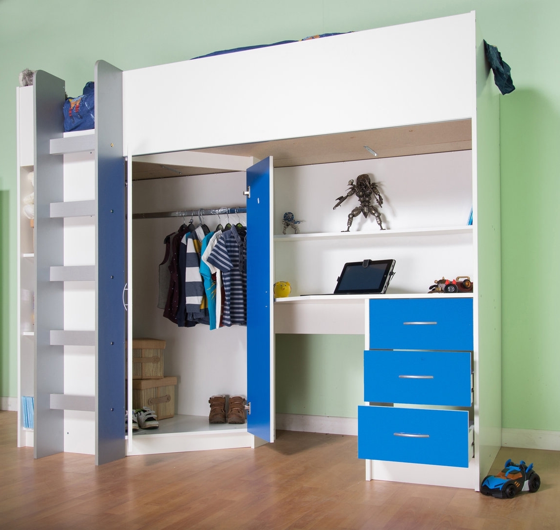 Preferred High Sleeper Bed With Wardrobes For Candy Childrens High Sleeper Bed White/blue (Photo 12 of 15)