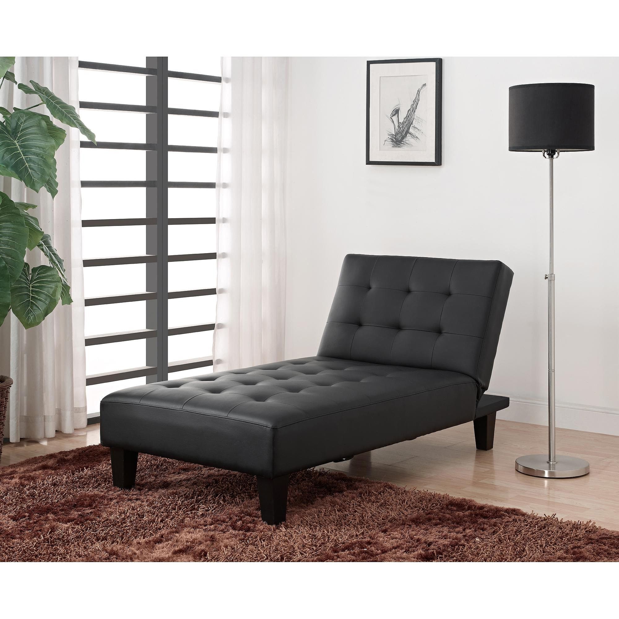 Preferred Julia Futon Chaise Lounger, Black – Walmart Inside Futons With Chaise Lounge (View 1 of 15)