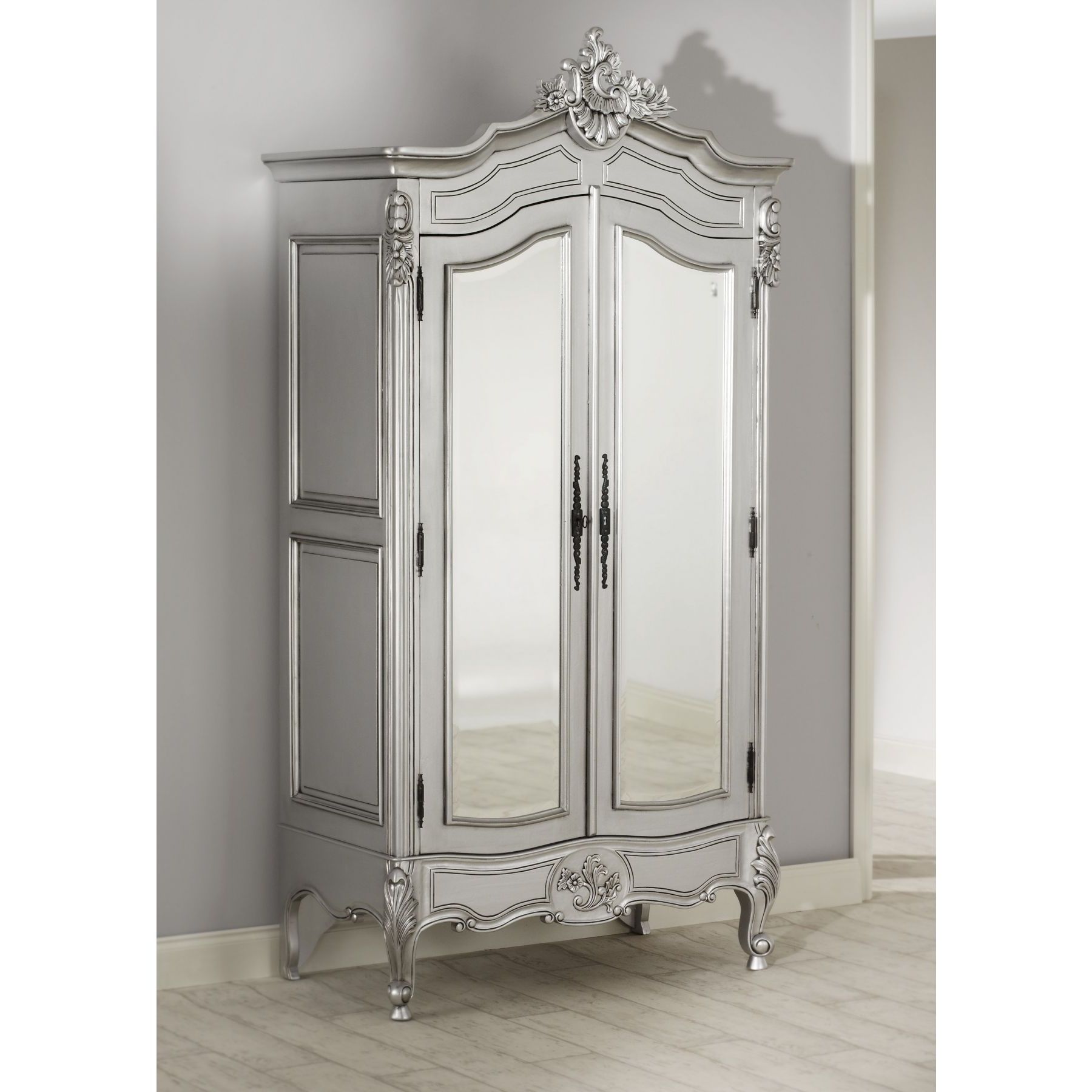 Preferred Rochelle Lille Antique French Silver Bed (size: Double) + La With Silver French Wardrobes (View 9 of 15)