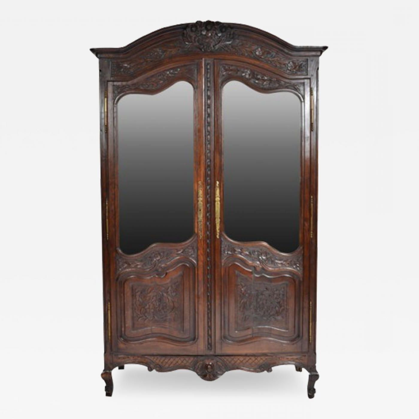 Recent Armoire French Wardrobes With Antique French Provincial Oak Louis Xv Mirrored Door Armoire Wardrobe (View 13 of 15)