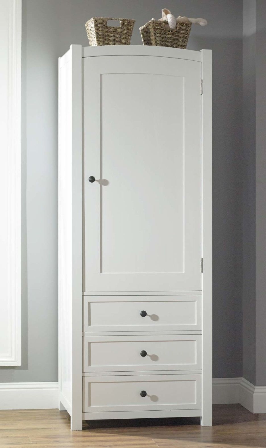 Recent Minimalist White Painted Wooden Wardrobe Cupboard With Half Wooden Throughout White Wood Wardrobes With Drawers (View 3 of 15)