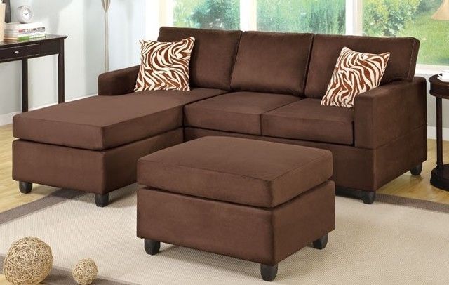 Recent Sectional Sofas With Chaise Lounge And Ottoman Regarding Chocolate Microfiber Sectional Sofa With Reversible Chaise Ottoman (View 1 of 10)