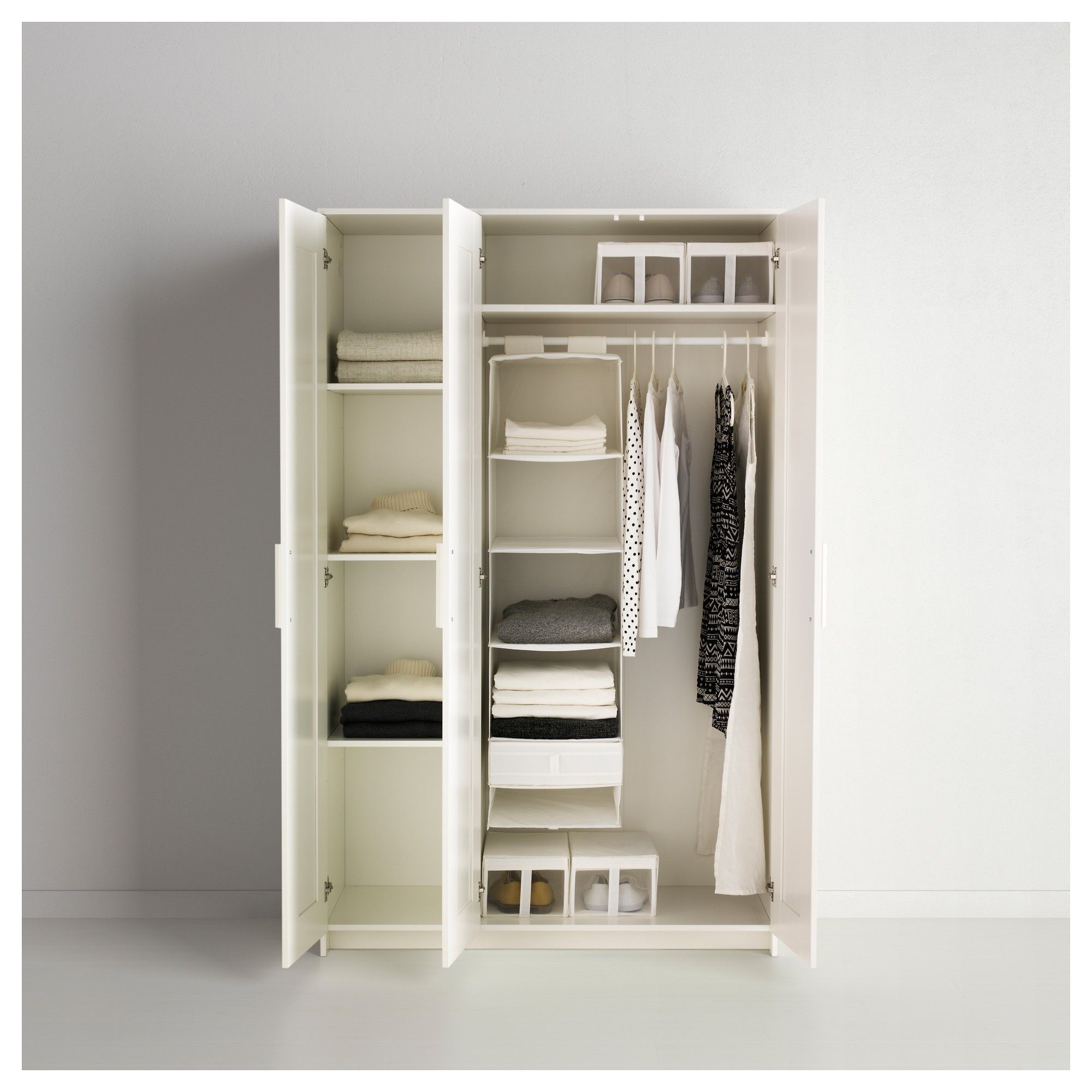 Rectangle White Wooden Wardrobe With Shelf And White Pole And With Regard To Fashionable White Wood Wardrobes With Drawers (View 11 of 15)