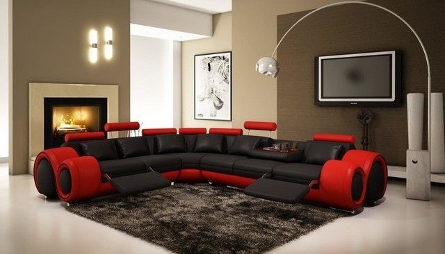 Red And Black Sofas Regarding Trendy Black And Red Sectional Sofa With Adjustable Headrest – Modern (View 10 of 10)