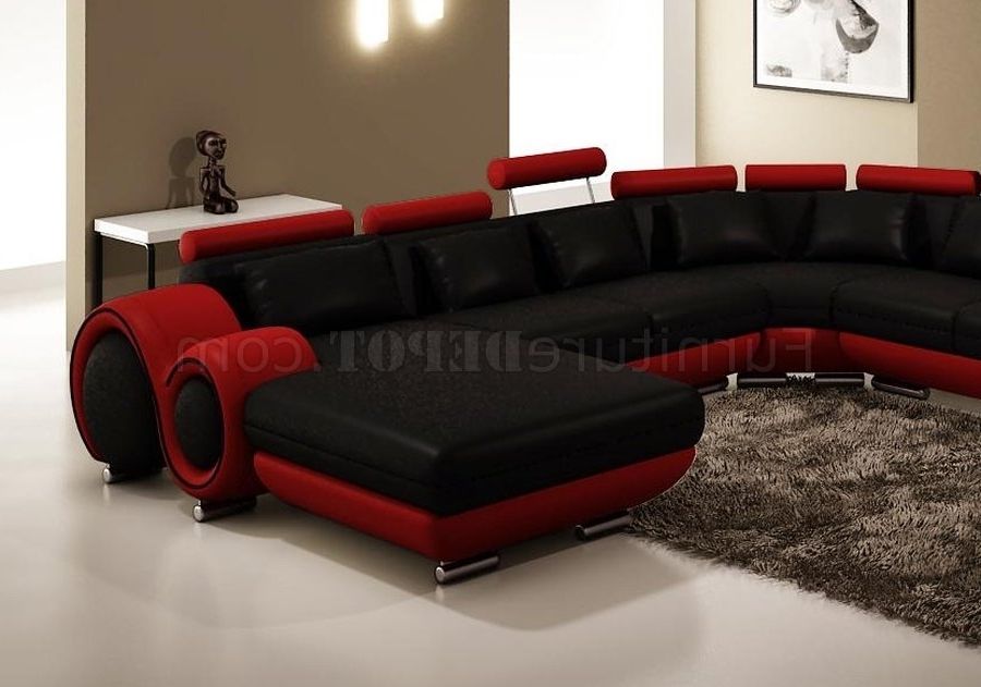 Red Black Sectional Sofas Throughout Well Known Sectional Sofa In Black & Red Bonded Leathervig (Photo 8 of 10)
