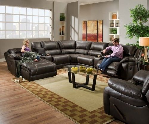 Simmons Chaise Sofas Throughout Well Liked Simmons 50660 Blackjack Brown Leather Sectional Sofa Recliner (Photo 8 of 10)