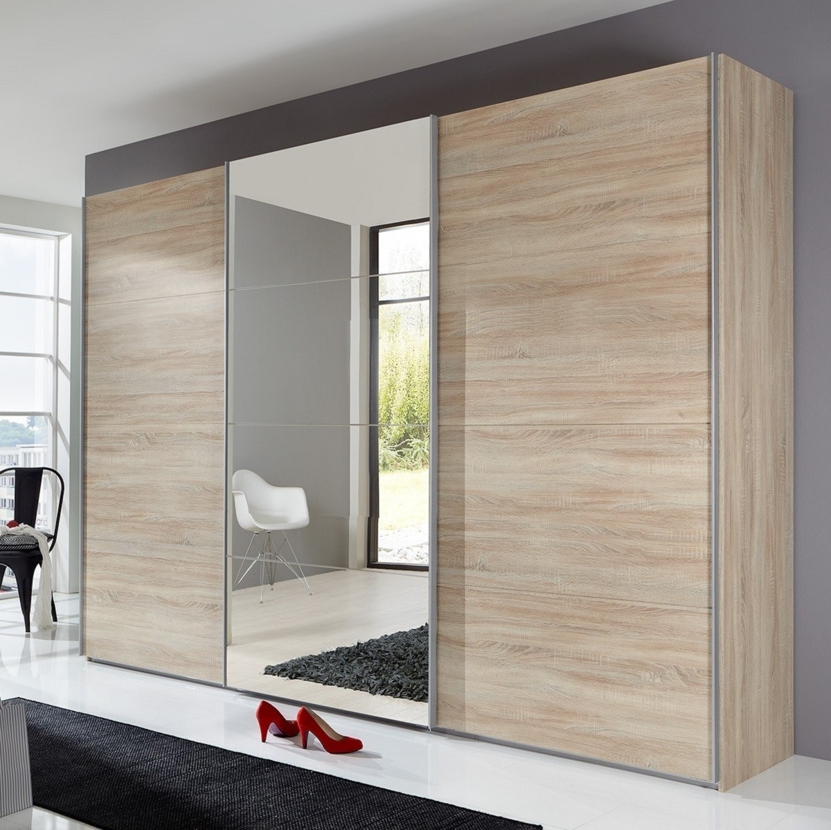 Sliding Wardrobe Doors Oak Mirror • Sliding Doors Design Pertaining To 2018 3 Door Mirrored Wardrobes (View 14 of 15)