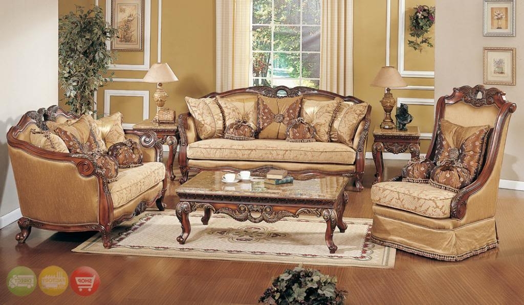 Traditional Sofas And Chairs Throughout Well Liked Exposed Wood Luxury Traditional Sofa & Loveseat Formal Living Room (View 1 of 10)