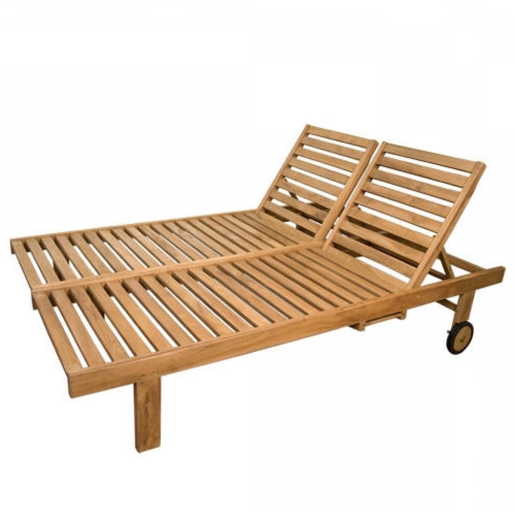 Trendy Wooden Outdoor Chaise Lounge Chairs Inside Furniture: Solid Wood Double Outdoor Chaise Lounge Design With One (Photo 10 of 15)