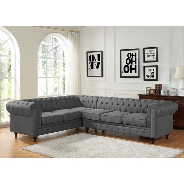 Tufted Sectional Sofas With Chaise Throughout 2018 Sophia Modern Style Tufted Rolled Arm Left Facing Chaise Sectional (Photo 9 of 10)