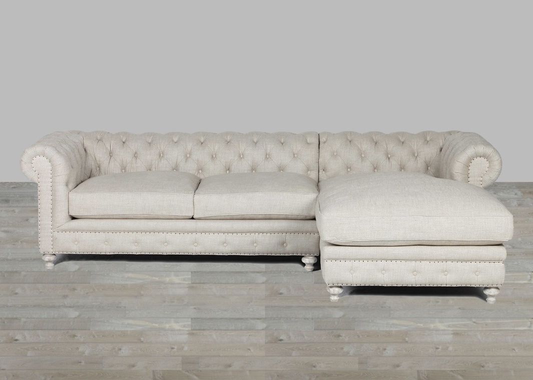 Upholstered Sofa With Chaise Lounge Sand Belgian Linen With Regard To Most Popular Sofas With Chaise Lounge (View 7 of 15)