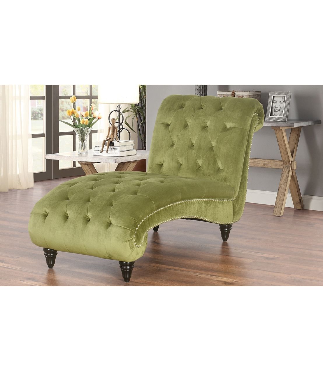 Velvet Chaises With Most Up To Date Chaises : Felice Tufted Velvet Chaise, Olive (View 10 of 15)
