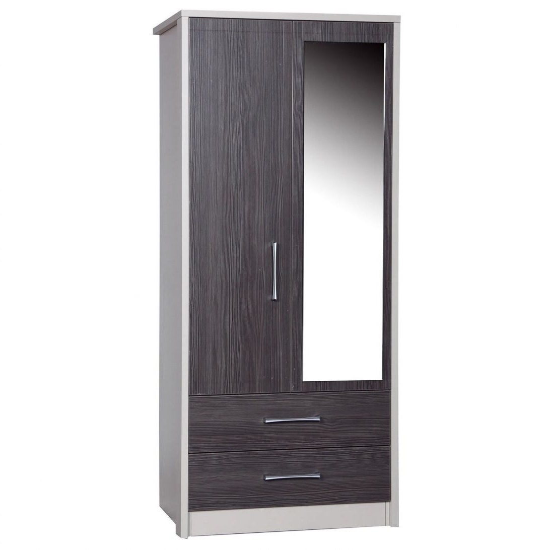 Wardrobe With Mirror And Drawers Wardrobes Sliding Doors Black 1 With Regard To 2018 Black Wardrobes With Drawers (Photo 1 of 15)