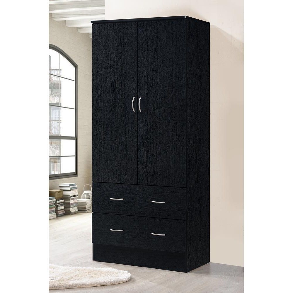 Well Known Black Wardrobes With Drawers With Hodedah 2 Door Armoire With 2 Drawers In Black Hi29 Black – The (View 9 of 15)
