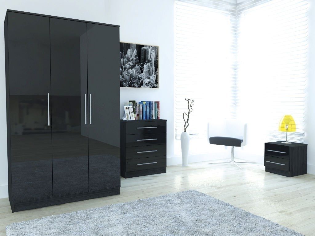 Well Known Edge Black High Gloss 3 Piece Large Bedroom Set (View 3 of 15)