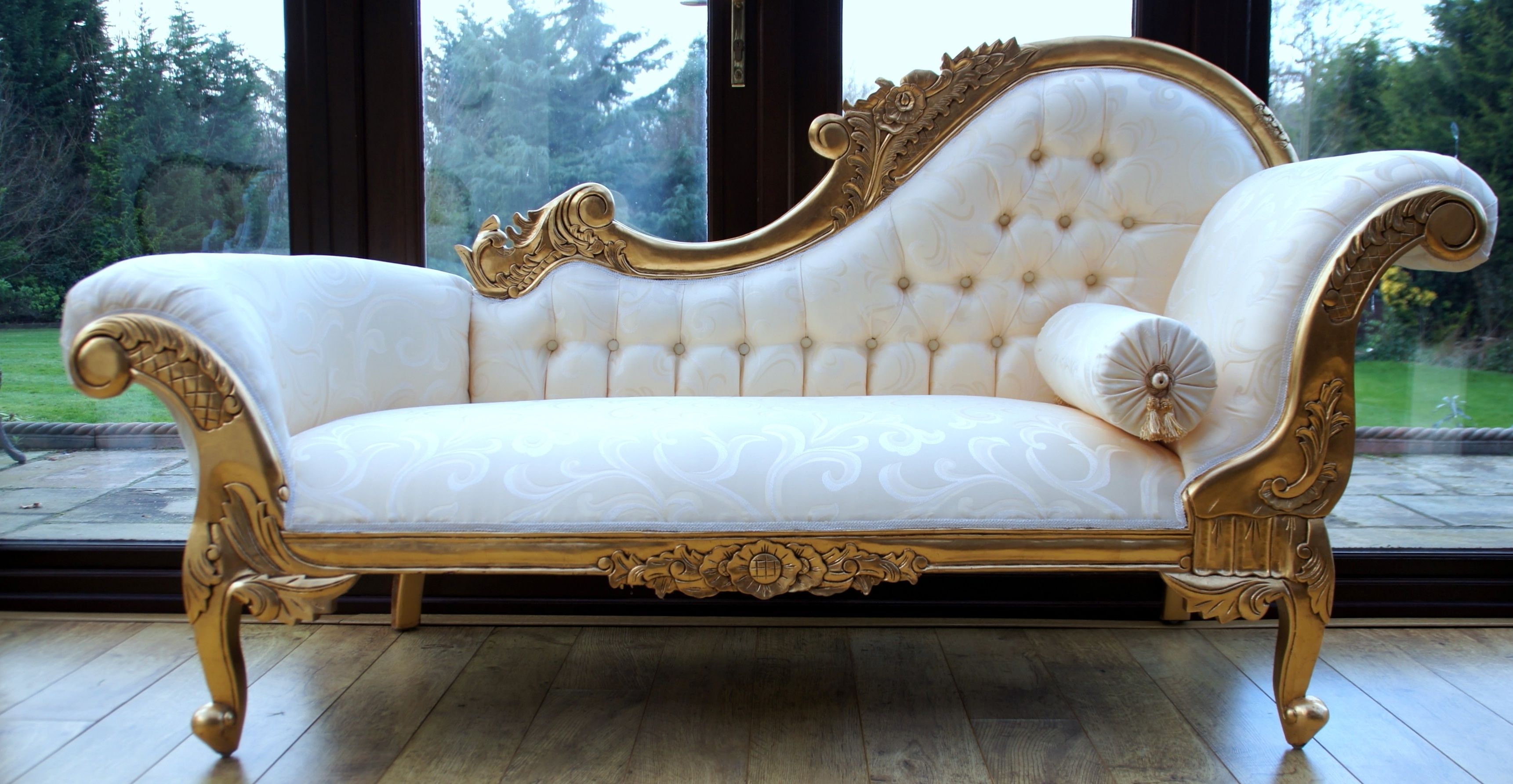 Well Known White And Intricate Carved Gold Bedroom Chaise Lounge Chair With Inside Gold Chaise Lounge Chairs (View 2 of 15)