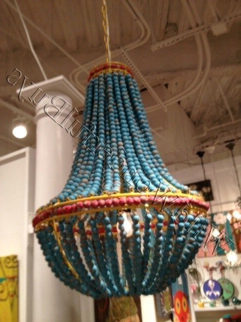 2017 Ainsley Turquoise Wood Beads Chandelier Beaded Dining Light Aqua In Turquoise Blue Beaded Chandeliers (View 4 of 10)