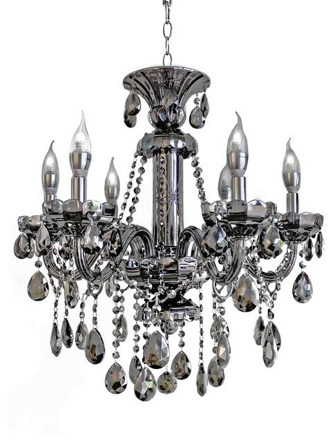 6 Light Smoked Mirrored Silver Crystal Chandelier For Awesome Within Favorite Silver Chandeliers (View 2 of 10)