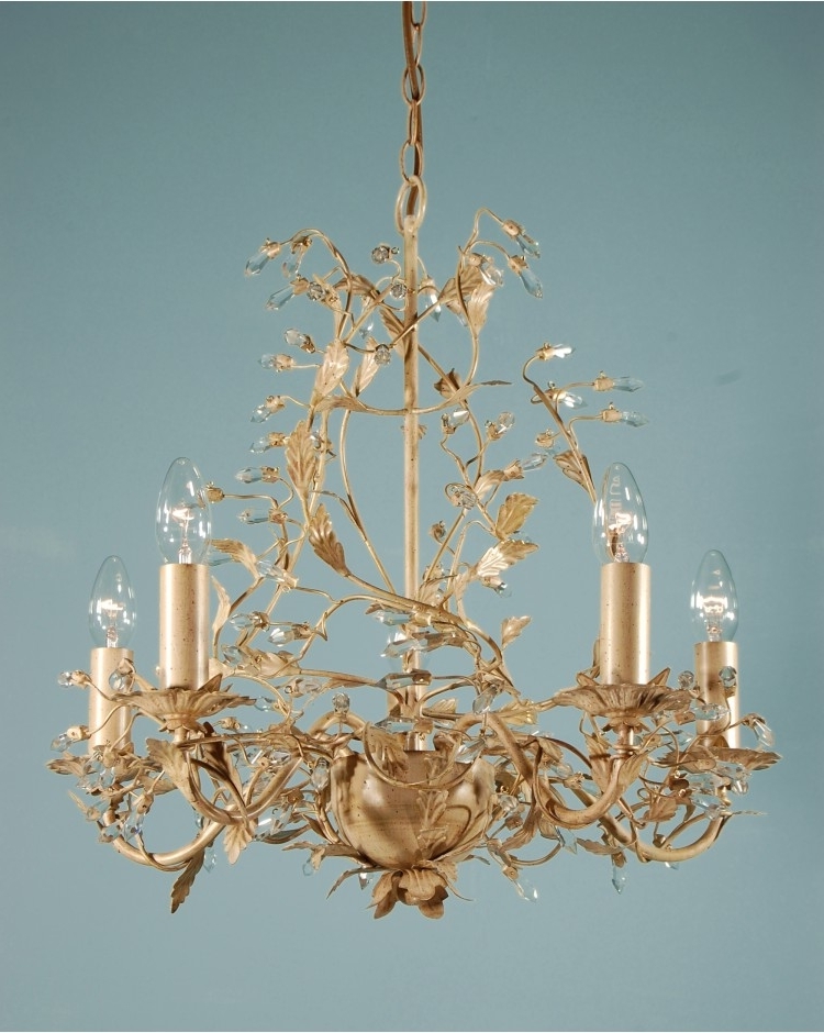 Adele Chandelier Cream/gold Leaf 5 Light Crystal Ceiling Light For Well Liked Cream Crystal Chandelier (Photo 7 of 10)