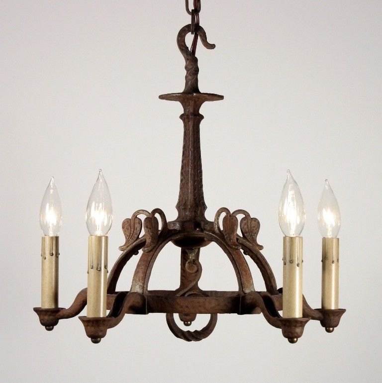 Amazing Antique Spanish Revival Five Light Chandelier Cast Iron Pertaining To Recent Metal Chandeliers (View 10 of 10)