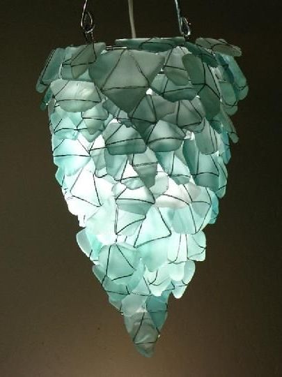 Chandelier Or Pendant Light From Aqua Sea Glass (View 3 of 10)