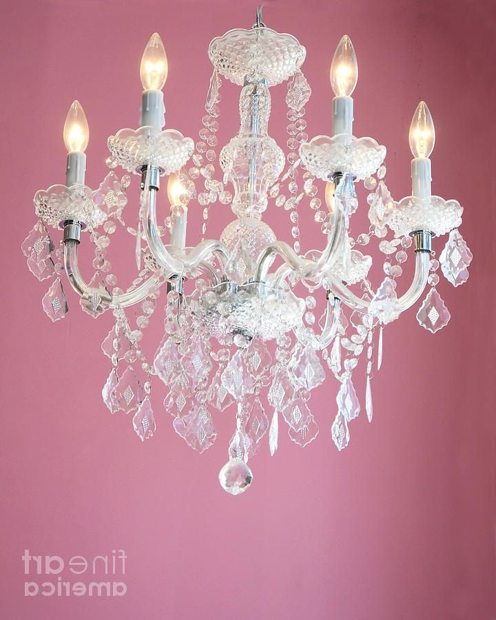 Famous Crystal Chandeliers For Baby Girl Room Throughout Dreamy Shabby Chic Pink White Chandelier – Paris Baby Girl Nursery (View 5 of 10)