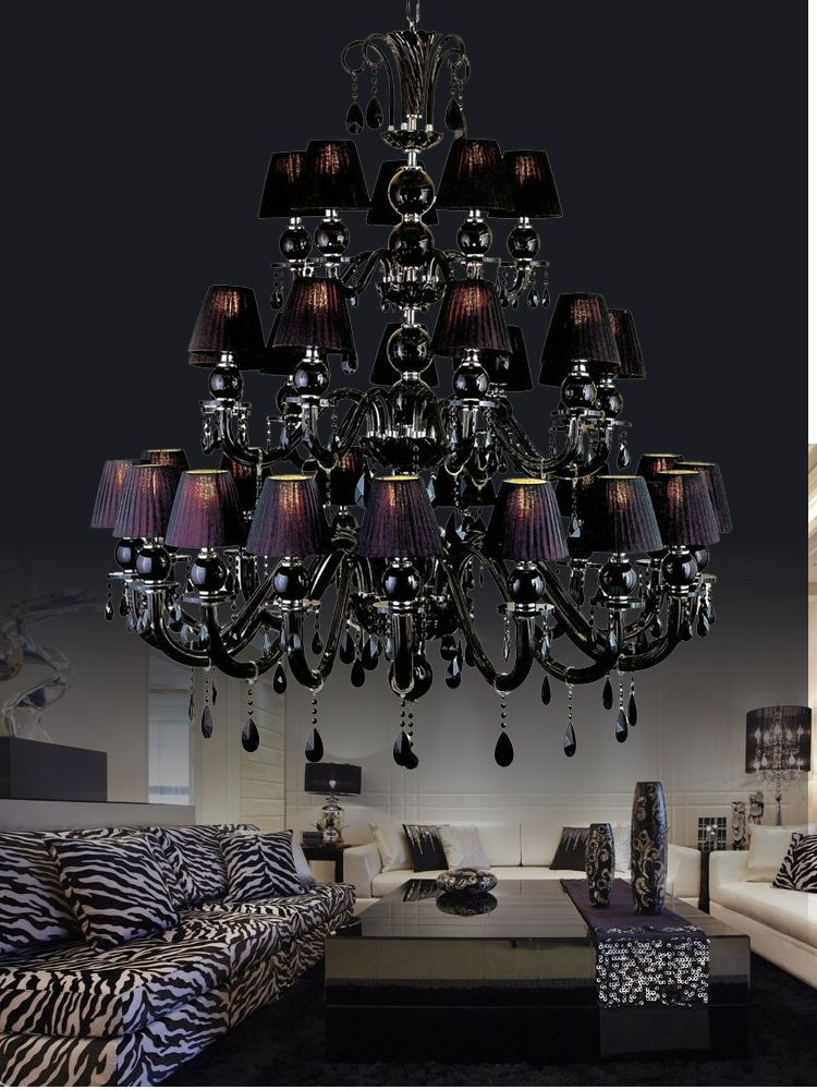 Fashionable 30 Lights Large Black Chandelier Lamp With Shades For Dining Room Within Large Black Chandelier (View 4 of 10)