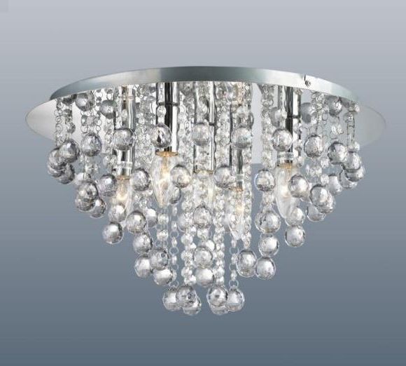 Flush Fitting Chandeliers In Newest Round 5 Light Chrome Ceiling Lights Flush Fitting Crystal Droplet (View 1 of 10)