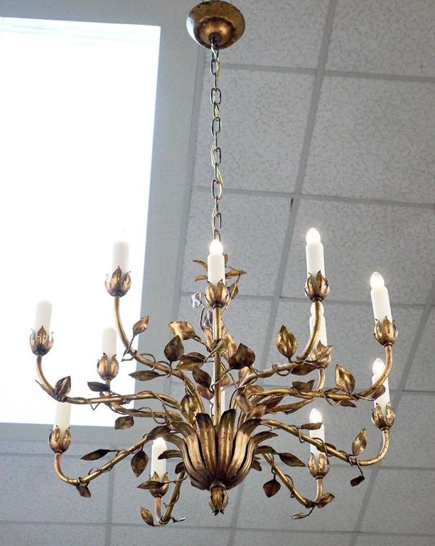 French Gold Chandelier Within Recent French Gold Leaf Tole Chandelier For Sale At 1stdibs (View 7 of 10)