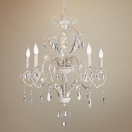 Kathy Ireland Devon 5 Light Antique White Crystal Chandelier Inside Well Known White And Crystal Chandeliers (Photo 2 of 10)