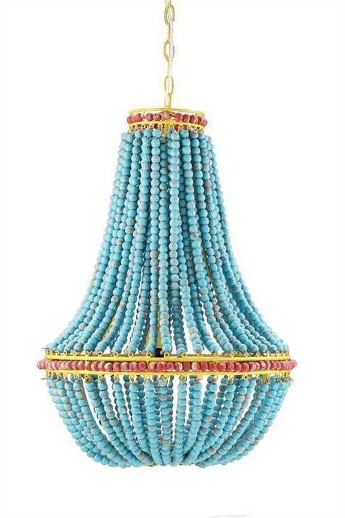 Large Turquoise Chandeliers Within Most Recent New Turquoise Blue Wooden Beaded Large Chandelier Junk Gypsy Boho Style (View 6 of 10)