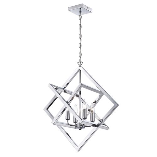 Lite Source Isidro Chrome Four Light Chandelier In Geometric Design With Regard To Fashionable Chrome Chandeliers (View 1 of 10)