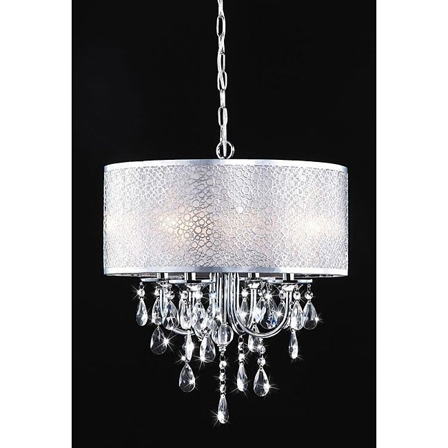 Most Current Chandelier Light Shades In Indoor 4 Light Chrome (grey)/ Crystal/ White Shades Chandelier (View 5 of 10)