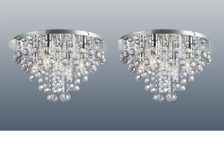Most Popular Flush Fitting Chandelier Throughout Pair Of Chrome Round Flush Fitting Chandelier Ceiling Lights Crystal (View 3 of 10)
